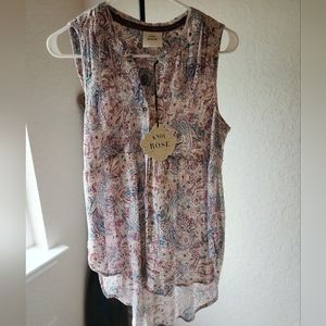 NWT Knox Rose Pink and Blue Paisley Smocked Blouse Size Small